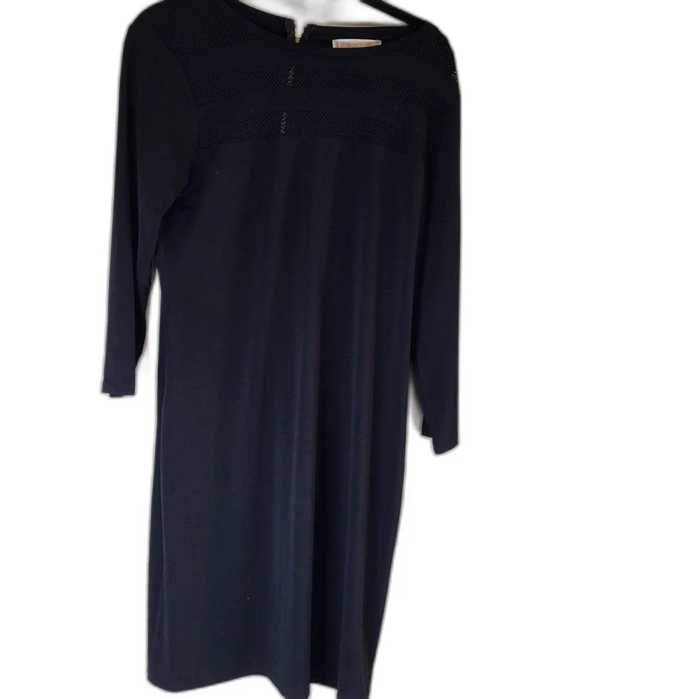 Michael Kors Black Midi Dress with Subtle Knit Yoke